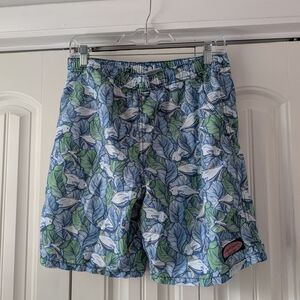 Vineyard Vines Blue and Green Fish Print Swim Shorts